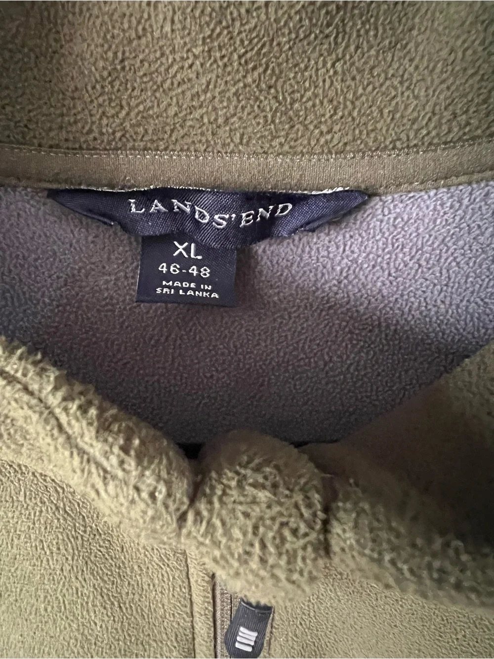 Lands' End Men's Olive Full-Zip Fleece Jacket XL 46/48 Adjustable Wrists